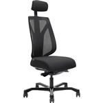 SERATI HIGH MESH BACK CHAIR BODYWEIGHT SYNCHRO 2D HEADREST BLACK ALUMINIUM BASE FOOTPLATES GABRIEL FIGHTER BLACK FABRIC