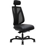SERATI HIGH MESH BACK CHAIR BODYWEIGHT SYNCHRO 2D HEADREST BLACK ALUMINIUM BASE FOOTPLATES NEO BLACK LEATHER