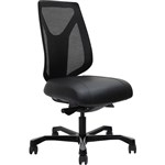 SERATI HIGH MESH BACK CHAIR BODYWEIGHT SYNCHRO BLACK ALUMINIUM BASE FOOTPLATES NEO BLACK LEATHER