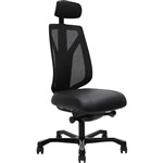 SERATI HIGH MESH BACK CHAIR PROCONTROL SYNCHRO 2D HEADREST BACK HEIGHT ADJUSTMENT BLACK ALUMINIUM BASE FOOTPLATES NEO BLACK LEATHER