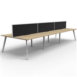 RAPIDLINE ETERNITY WORKSTATION 6 PERSON BACK TO BACK 1500 X 750MM WITH SCREEN NATURAL OAK  WHITE SATIN
