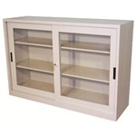 STEELCO GLASS SLIDING DOOR CUPBOARD 2 SHELF 1015 X 914 X 465MM SILVER GREY