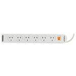 ITALPLAST POWER BOARD 6 OUTLET WITH MASTER SWITCH AND OVERLOAD 1M WHITE