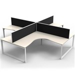 RAPID INFINITY 4 PERSON LOOP LEG CORNER WORKSTATION POD WITH SCREEN 3630 X 3630 X 1200MM NATURAL WHITE