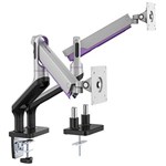 BRATECK PREMIUM DUAL MONITOR ALUMINIUM SPRING MONITOR ARM SILVER