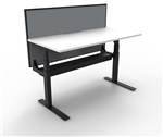 RAPIDLINE PARAMOUNT SINGLE SIDED ELECTRIC HEIGHT ADJUSTABLE WORKSTATION 1500 X 750MM NATURAL WHITEBLACK FRAMEGREY PRIVACY SCREEN