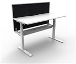 RAPIDLINE PARAMOUNT SINGLE SIDED ELECTRIC HEIGHT ADJUSTABLE WORKSTATION 1500 X 750MM NATURAL WHITEWHITE FRAMEBLACK PRIVACY SCREEN