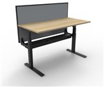 RAPIDLINE PARAMOUNT SINGLE SIDED ELECTRIC HEIGHT ADJUSTABLE WORKSTATION 1500 X 750MM NATURAL OAKBLACK FRAMEGREY PRIVACY SCREEN