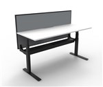 RAPIDLINE PARAMOUNT SINGLE SIDED ELECTRIC HEIGHT ADJUSTABLE WORKSTATION 1800 X 750MM NATURAL WHITEBLACK FRAMEGREY PRIVACY SCREEN