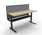 RAPIDLINE PARAMOUNT SINGLE SIDED ELECTRIC HEIGHT ADJUSTABLE WORKSTATION 1800 X 750MM NATURAL OAKBLACK FRAMEGREY PRIVACY SCREEN