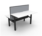 RAPIDLINE PARAMOUNT 2 PERSON BACK TO BACK ELECTRIC HEIGHT ADJUSTABLE WORKSTATION 1500 X 1530MM NATURAL WHITEBLACK FRAMEGREY PRIVACY SCREEN