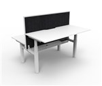 RAPIDLINE PARAMOUNT 2 PERSON BACK TO BACK ELECTRIC HEIGHT ADJUSTABLE WORKSTATION 1500 X 1530MM NATURAL WHITEWHITE FRAMEBLACK PRIVACY SCREEN