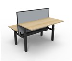 RAPIDLINE PARAMOUNT 2 PERSON BACK TO BACK ELECTRIC HEIGHT ADJUSTABLE WORKSTATION 1500 X 1530MM NATURAL OAKBLACK FRAMEGREY PRIVACY SCREEN
