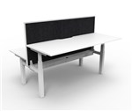 RAPIDLINE PARAMOUNT 2 PERSON BACK TO BACK ELECTRIC HEIGHT ADJUSTABLE WORKSTATION 1800 X 1530MM NATURAL WHITEWHITE FRAMEBLACK PRIVACY SCREEN
