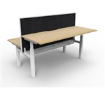 RAPIDLINE PARAMOUNT 2 PERSON BACK TO BACK ELECTRIC HEIGHT ADJUSTABLE WORKSTATION 1800 X 1530MM NATURAL OAKWHITE FRAMEBLACK PRIVACY SCREEN