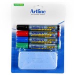 ARTLINE 577 WHITEBOARD MARKER BULLET 3MM ASSORTED AND ERASER STARTER KIT