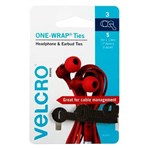 VELCRO BRAND   ONEWRAP   CABLE TIES HEADPHONE AND EARBUD 6 X 76MM BLACK PACK 3
