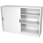 STEELCO SLIDING DOOR CABINET 2 SHELVES 1015 X 914 X 465MM WHITE SATIN