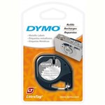 DYMO 91338 LETRATAG METALLIC LABELLING TAPE 12MM X 4M BLACK ON SILVER