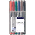 STAEDTLER 316 LUMOCOLOR NONPERMANENT MARKER FINE 06MM ASSORTED WALLET 6