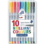STAEDTLER 334 TRIPLUS FINELINER FIBRE TIP PENS 03MM ASSORTED PACK 10