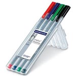 STAEDTLER 334 TRIPLUS FINELINER FIBRE TIP PENS 03MM ASSORTED PACK 4