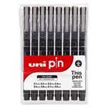 UNIBALL 200 PIN FINELINER PEN ASSORTED TIPS BLACK PACK 8