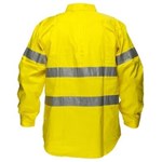 PRIME MOVER MA191 HIVIS COTTON DRILL SHIRT LONG SLEEVE WITH TAPE FULL COLOUR
