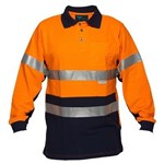 PRIME MOVER MP619 HIVIS COTTON PIQUE POLO SHIRT LONG SLEEVE WITH TAPE 2TONE