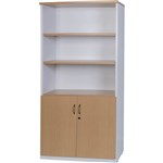 OXLEY HALF DOOR STATIONARY CUPBOARD 900 X 450 X 1800MM OAKWHITE