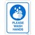 DURUS WALL SIGN WASH HANDS RECTANGLE 225 X 300MM BLUEWHITE
