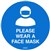 DURUS ADHESIVE FLOOR SIGN WEAR A FACE MASK CIRCULAR 250MM BLUE