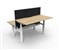 RAPIDLINE PARAMOUNT 2 PERSON BACK TO BACK ELECTRIC HEIGHT ADJUSTABLE WORKSTATION 1500 X 1530MM NATURAL OAKWHITE FRAMEBLACK PRIVACY SCREEN